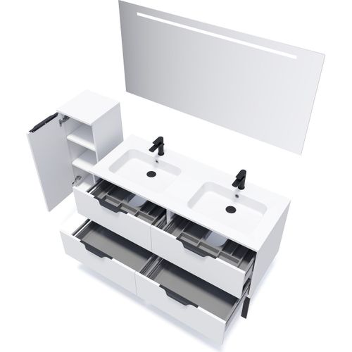 Meuble De Salle De Bain Double Vasque 140cm 4 Tiroirs Blanc - Soho