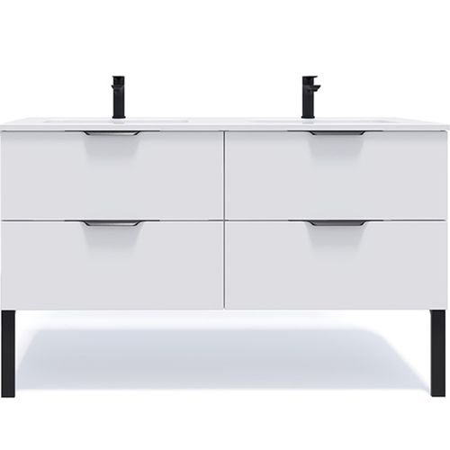 Meuble De Salle De Bain Double Vasque 140cm 4 Tiroirs Blanc - Soho