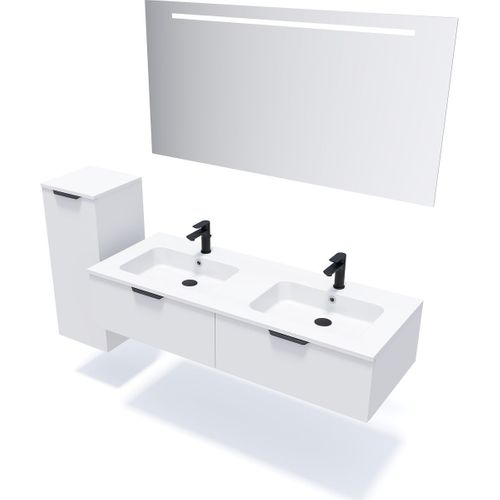 Meuble De Salle De Bain Double Vasque 140cm 2 Tiroirs Blanc - Soho