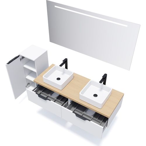 Meuble De Salle De Bain 2 Vasques Posées 140cm 2 Tiroirs Blanc - Soho