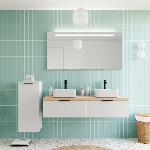 Meuble De Salle De Bain 2 Vasques Posées 140cm 2 Tiroirs Blanc - Soho