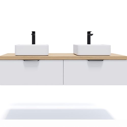 Meuble De Salle De Bain 2 Vasques Posées 140cm 2 Tiroirs Blanc - Soho