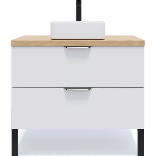 Meuble De Salle De Bain Vasque Posée 90cm 2 Tiroirs Blanc - Soho