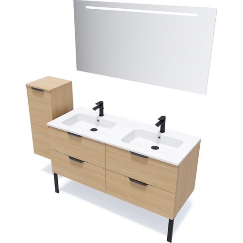 Meuble De Salle De Bain Double Vasque 140cm 4 Tiroirs Chêne - Soho