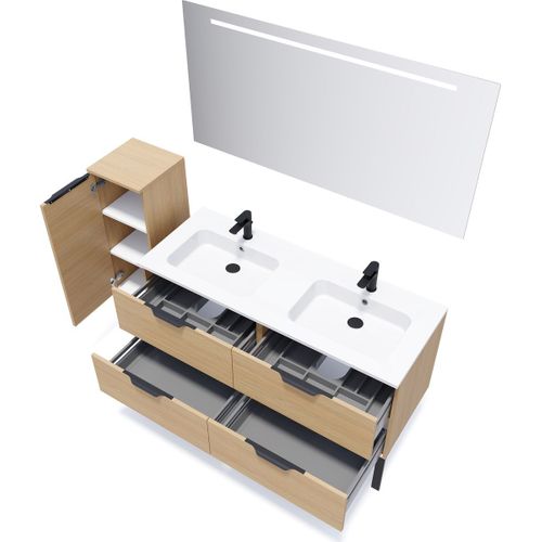 Meuble De Salle De Bain Double Vasque 140cm 4 Tiroirs Chêne - Soho