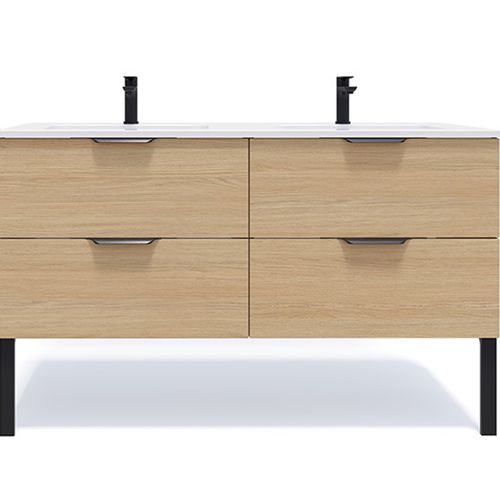 Meuble De Salle De Bain Double Vasque 140cm 4 Tiroirs Chêne - Soho
