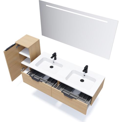Meuble De Salle De Bain Double Vasque 140cm 2 Tiroirs Chêne - Soho