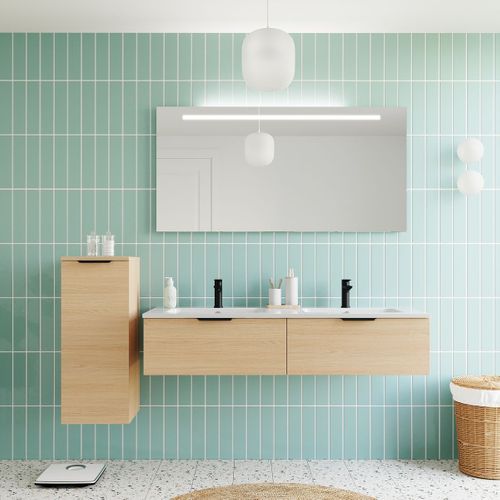 Meuble De Salle De Bain Double Vasque 140cm 2 Tiroirs Chêne - Soho