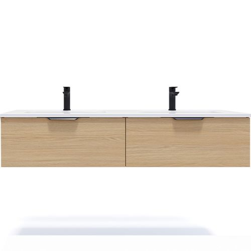 Meuble De Salle De Bain Double Vasque 140cm 2 Tiroirs Chêne - Soho