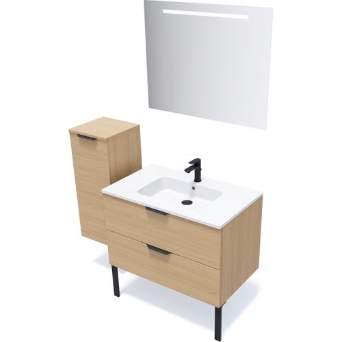 Meuble De Salle De Bain Vasque Intégrée 90cm 2 Tiroirs Chêne - Soho