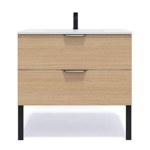 Meuble De Salle De Bain Vasque Intégrée 90cm 2 Tiroirs Chêne - Soho