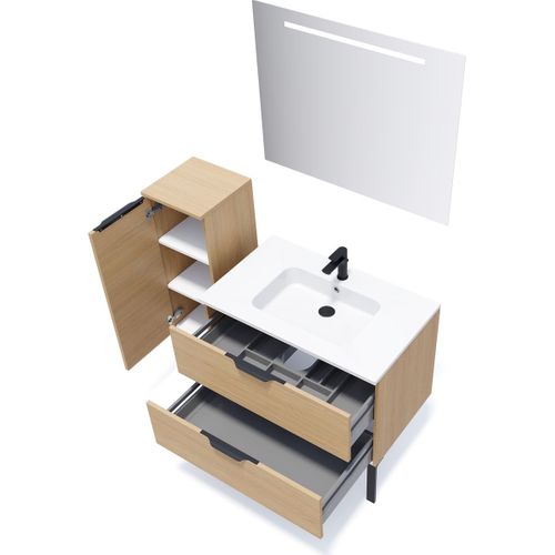 Meuble De Salle De Bain Vasque Intégrée 90cm 2 Tiroirs Chêne - Soho