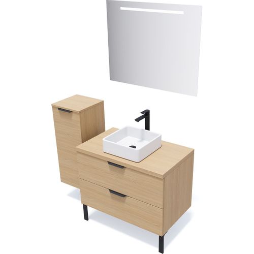 Meuble De Salle De Bain Vasque Posée 90cm 2 Tiroirs Chêne - Soho