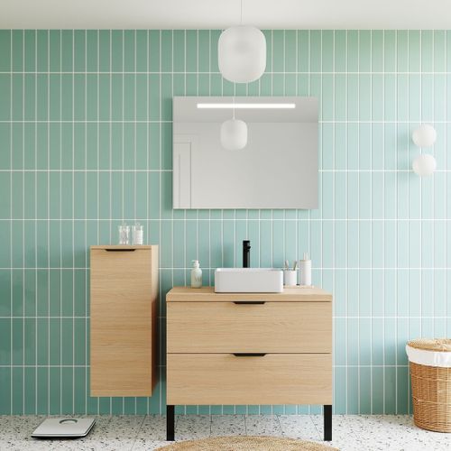 Meuble De Salle De Bain Vasque Posée 90cm 2 Tiroirs Chêne - Soho