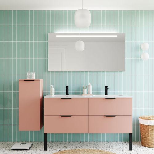 Meuble De Salle De Bain Double Vasque 140cm 4 Tiroirs Abricot + Miroir - Soho
