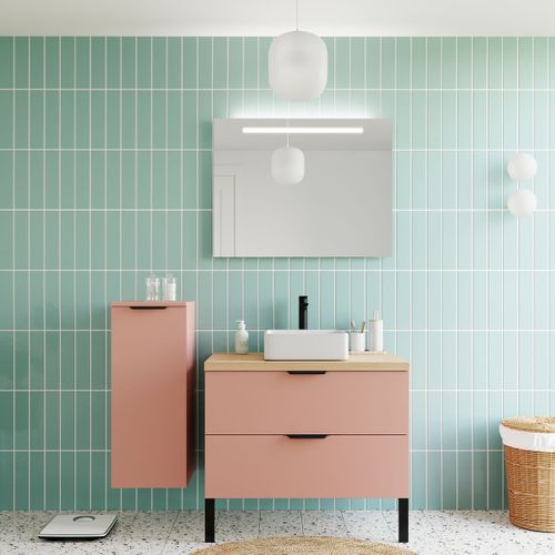 Meuble De Salle De Bain Vasque Posée 90cm 2 Tiroirs Abricot - Soho