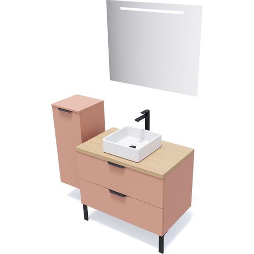 Meuble De Salle De Bain Vasque Posée 90cm 2 Tiroirs Abricot - Soho