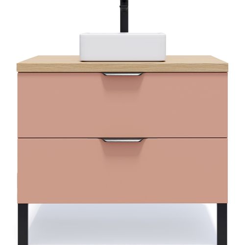 Meuble De Salle De Bain Vasque Posée 90cm 2 Tiroirs Abricot - Soho