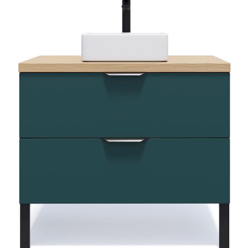 Meuble De Salle De Bain Vasque Posée 90cm 2 Tiroirs Bleu - Soho