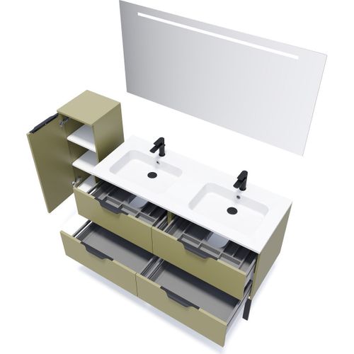 Meuble De Salle De Bain Double Vasque 140cm 4 Tiroirs Vert + Miroir - Soho
