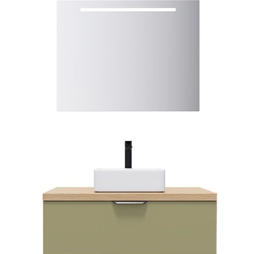 Meuble De Salle De Bain Vasque Posée 90cm 1 Tiroir Vert + Miroir - Soho