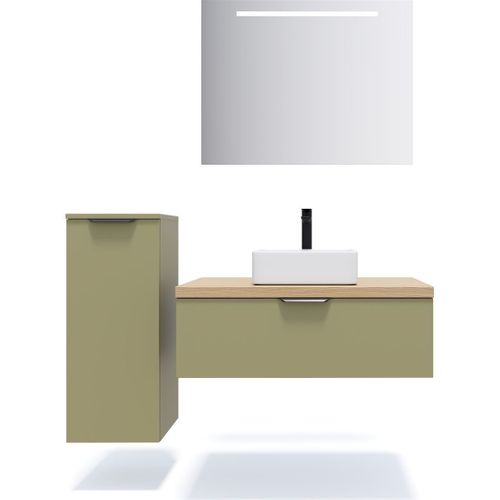 Meuble De Salle De Bain Vasque Posée 90cm 1 Tiroir Vert + Miroir - Soho