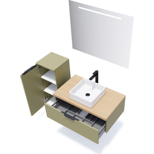 Meuble De Salle De Bain Vasque Posée 90cm 1 Tiroir Vert - Soho