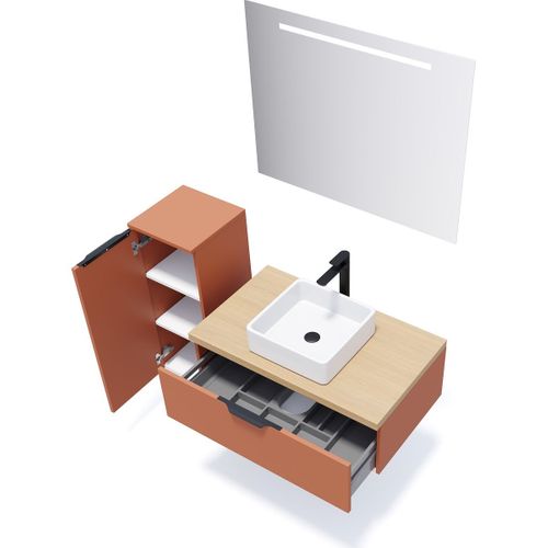 Meuble De Salle De Bain Vasque Posée 90cm 1 Tiroir Terracotta + Miroir - Soho