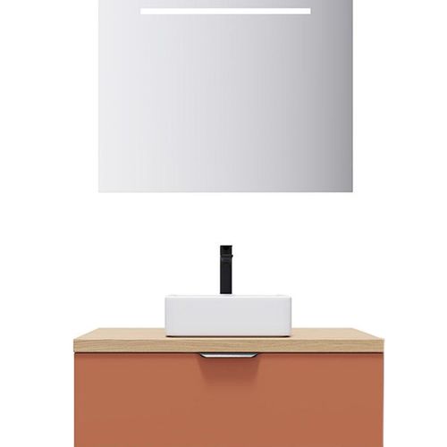 Meuble De Salle De Bain Vasque Posée 90cm 1 Tiroir Terracotta + Miroir - Soho