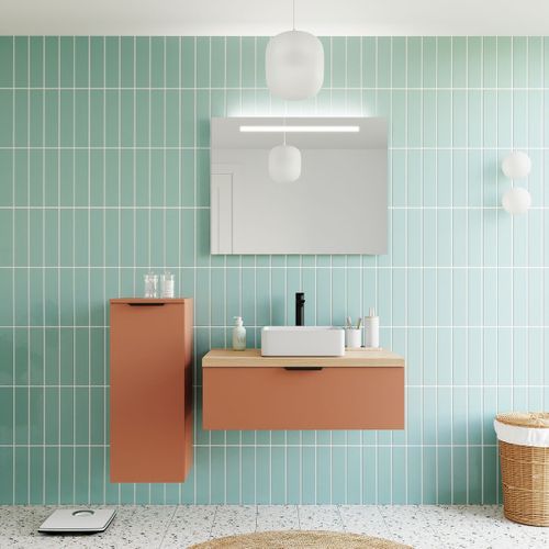 Meuble De Salle De Bain Vasque Posée 90cm 1 Tiroir Terracotta - Soho