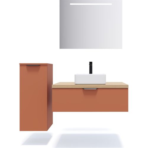 Meuble De Salle De Bain Vasque Posée 90cm 1 Tiroir Terracotta - Soho