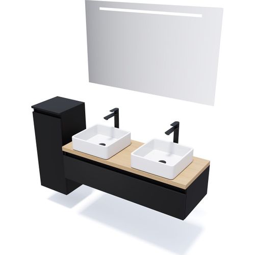 Meuble De Salle De Bain 2 Vasques Posées 120cm 1 Tiroir Noir - Hudson