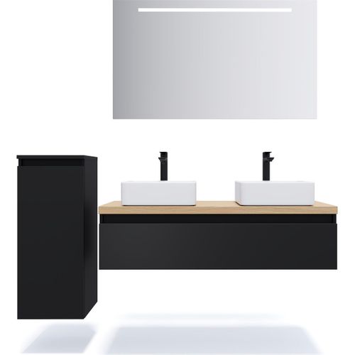 Meuble De Salle De Bain 2 Vasques Posées 120cm 1 Tiroir Noir - Hudson
