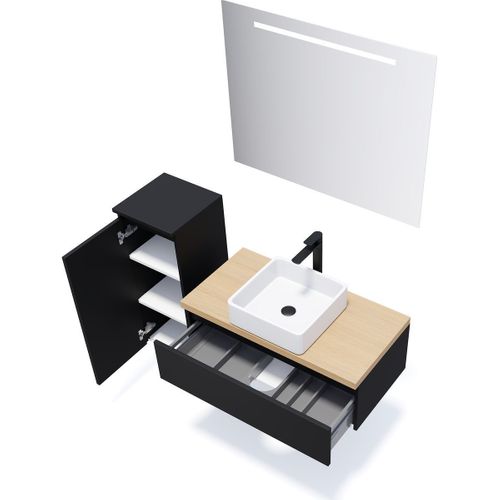 Meuble De Salle De Bain Vasque Posée 90cm 1 Tiroir Noir - Hudson