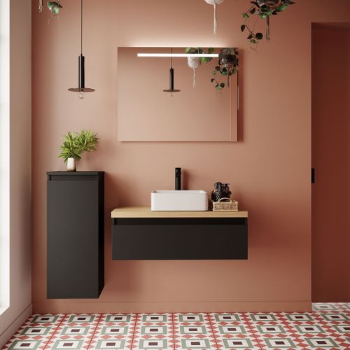 Meuble De Salle De Bain Vasque Posée 90cm 1 Tiroir Noir - Hudson