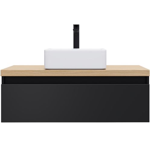 Meuble De Salle De Bain Vasque Posée 90cm 1 Tiroir Noir - Hudson