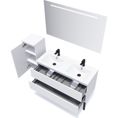 Meuble De Salle De Bain Double Vasque 120cm 2 Tiroirs Blanc - Hudson