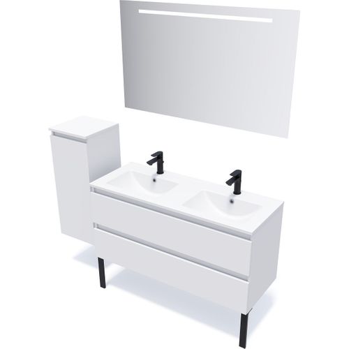 Meuble De Salle De Bain Double Vasque 120cm 2 Tiroirs Blanc - Hudson