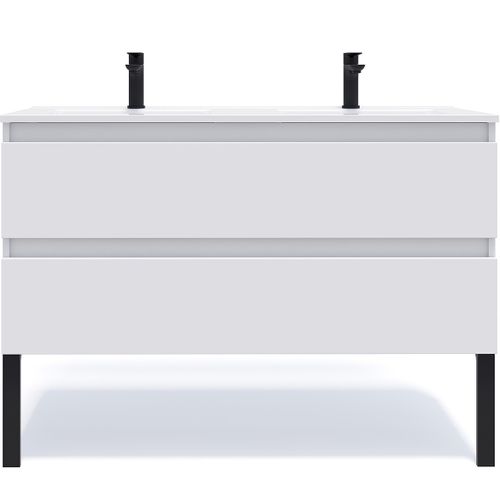 Meuble De Salle De Bain Double Vasque 120cm 2 Tiroirs Blanc - Hudson