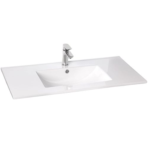 Meuble De Salle De Bain Vasque Intégrée 90cm 2 Tiroirs Blanc + Miroir - Hudson