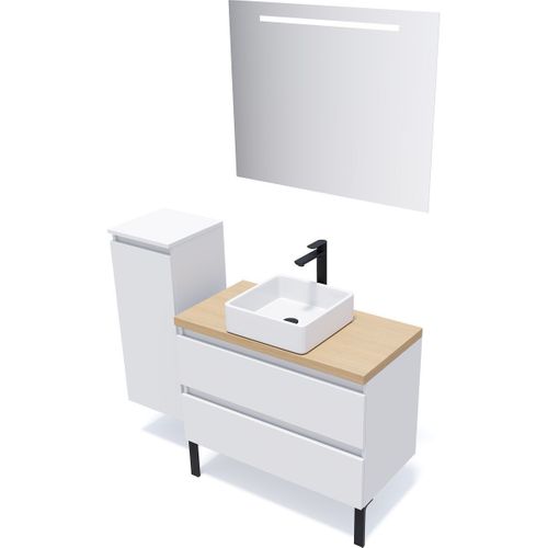 Meuble De Salle De Bain Vasque Posée 90cm 2 Tiroirs Blanc - Hudson