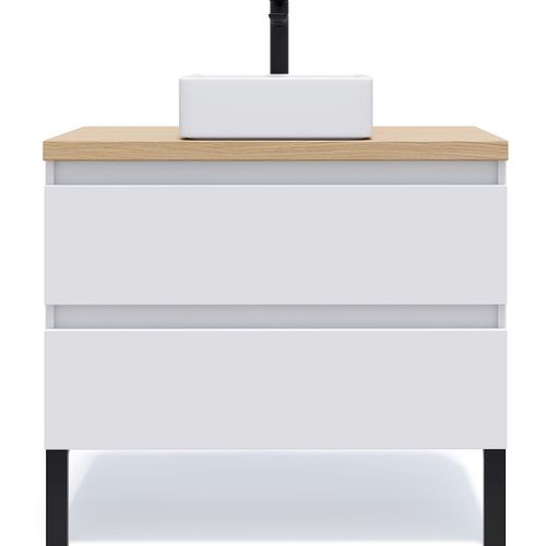 Meuble De Salle De Bain Vasque Posée 90cm 2 Tiroirs Blanc - Hudson