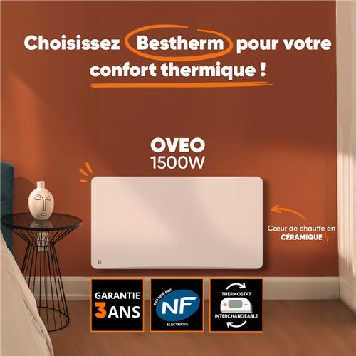 Radiateur Électrique Fixe à Inertie Sèche Céramique 1500w  Oveo Horizontal Blanc