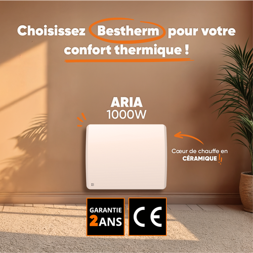 Radiateur Électrique Fixe à Inertie Sèche Céramique 1000w  Aria Horizontal Blanc