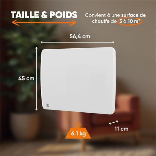 Radiateur Électrique Fixe à Inertie Sèche Céramique 1000w  Aria Horizontal Blanc