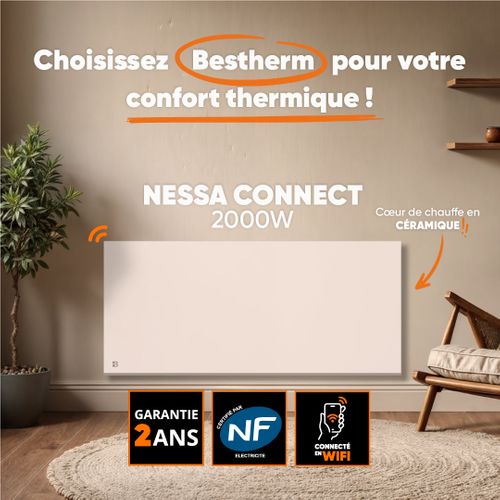 Radiateur Électrique Fixe Connecté Wifi Inertie Sèche Céramique 2000w Nessa Connect Horizontal Blanc