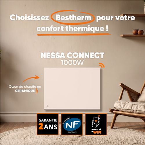 Radiateur Électrique Fixe Connecté Wifi Inertie Sèche Céramique 1000w Nessa Connect Horizontal Blanc