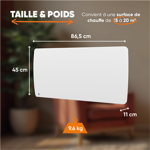 Radiateur Électrique Fixe à Inertie Sèche Céramique 2000w Aria Horizontal Blanc