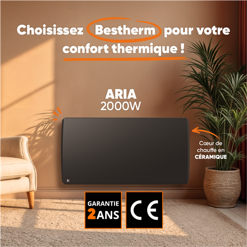 Radiateur Électrique Fixe à Inertie Sèche Céramique 2000w Aria Horizontal Noir