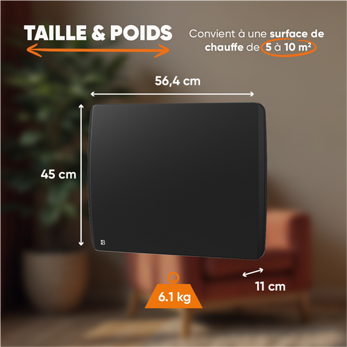 Radiateur Électrique Fixe à Inertie Sèche Céramique 1000w Aria Horizontal Noir